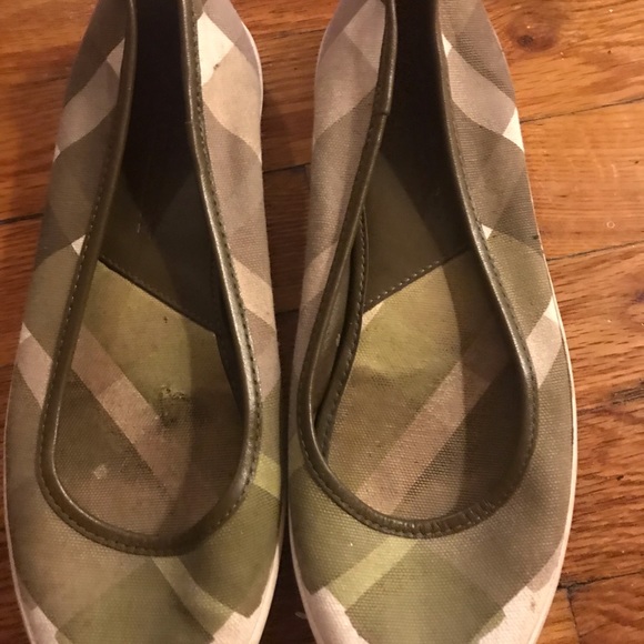 Burberry Shoes - Burberry green flats. Super comfortable.